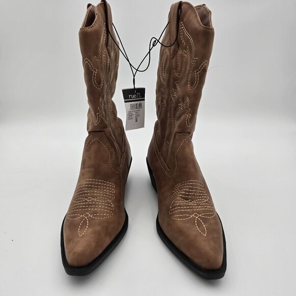 Rue21 Womens Western Cowboy Boots Brown Embroidered Pointed Toe - Picture 3 of 6